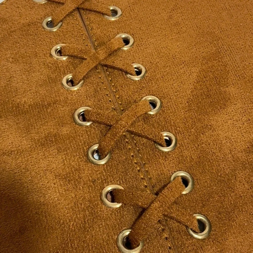 Brown Lace-Up Waist Belt Faux Suede